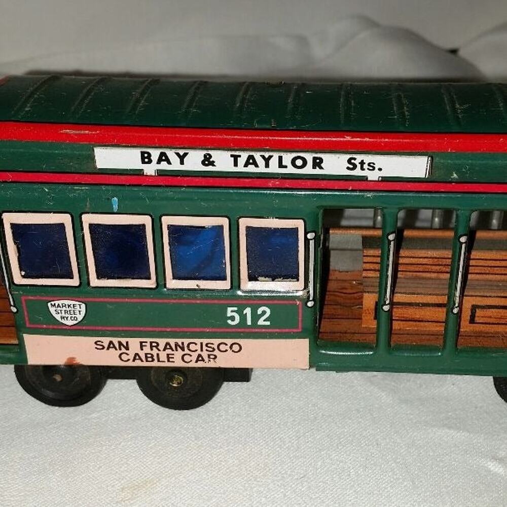 Vintage 1960s Japan Tin Litho Friction Bay & Taylor St. SF Cable Car Toy 6.5 L